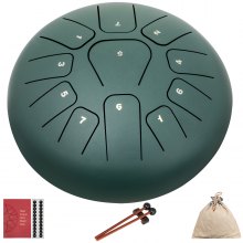VEVOR Steel Drum 11 Notes Percussion Instrument 8 Inches Tongue Drum, Steel Tongue Drum, Steel Drums Instruments With Bag, Book, Mallets, Mallet Bracket, Hang Pan Drum Instrument, Mineral Green