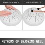 VEVOR Steel Tongue Drum 11 Notes 8 Inches Dia Tongue Drum White Handpan Drum Notes Percussion Instrument Steel Drums Instruments with Bag, Music Book, Mallets, Mallet Bracket