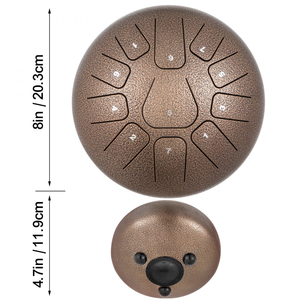 VEVOR Steel Tongue Drum 11 Notes 8 Inches Dia Tongue Drum Chestnut Handpan Drum Notes Percussion Instrument Steel Drums Instruments with Bag, Music Book, Mallets, Mallet Bracket