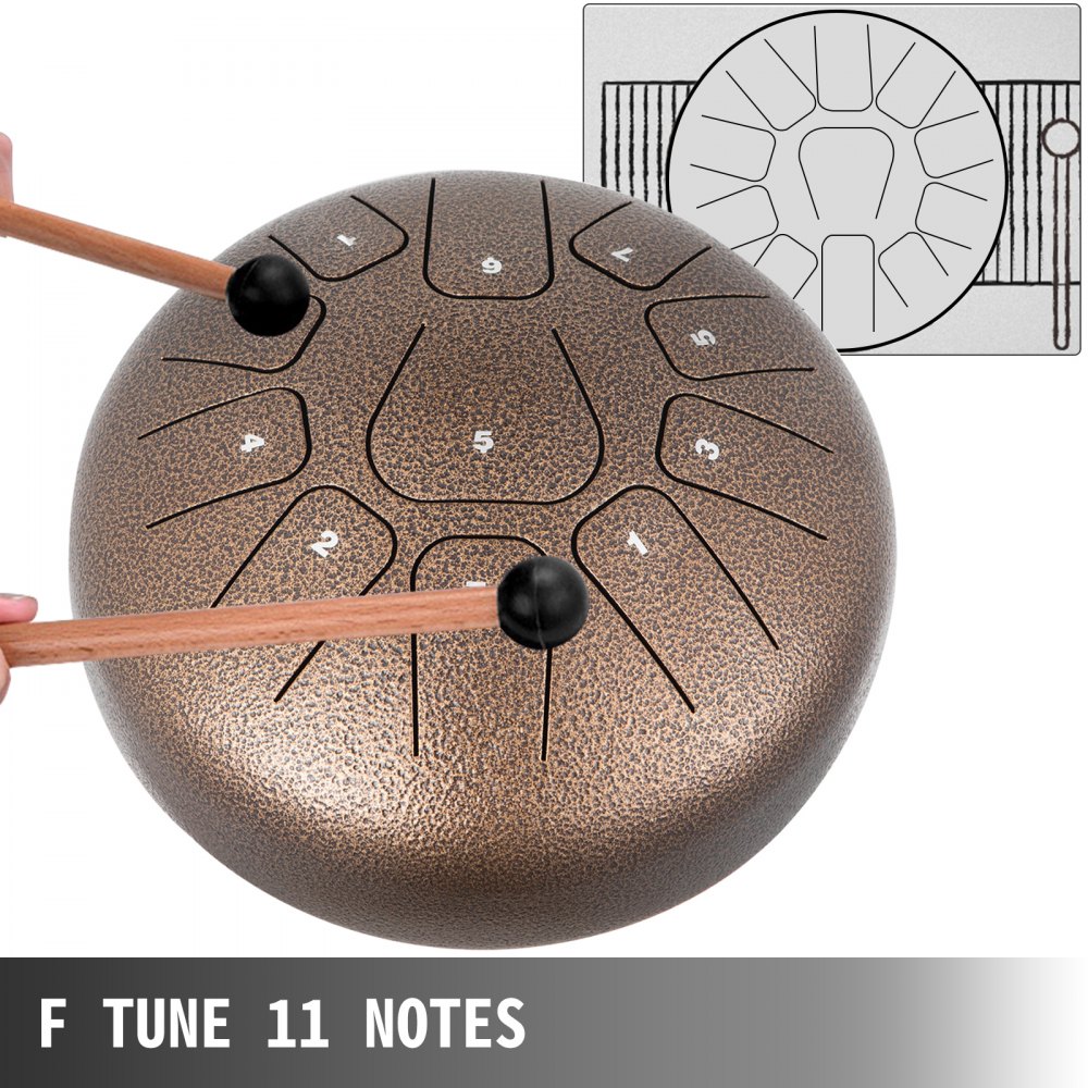 VEVOR Steel Drum 11 Notes Percussion Instrument 8 Inches Tongue Drum, Steel Tongue Drum, Steel Drums Instruments With Bag, Book, Mallets, Mallet Bracket, Hang Pan Drum Instrument, Chestnut