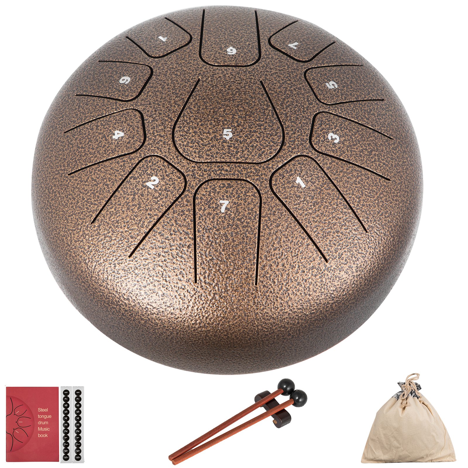 VEVOR Steel Drum 11 Notes Percussion Instrument 8 Inches Tongue Drum, Steel Tongue Drum, Steel Drums Instruments With Bag, Book, Mallets, Mallet Bracket, Hang Pan Drum Instrument, Chestnut