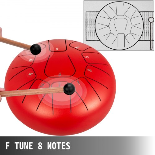 VEVOR Steel Drum 11 Notes Percussion Instrument 8 Inches Tongue Drum, Steel Tongue Drum, Steel Drums Instruments With Bag, Book, Mallets, Mallet Bracket, Hang Pan Drum Instrument, Red