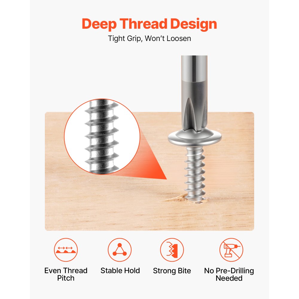Tornillos para madera autoperforantes VEVOR n.° 8, 3/4 de pulgada de largo, 350 unidades, cabeza de celosía, tornillo autorroscante de metal de accionamiento rápido Phillips, acero inoxidable y rosca completa, punta de destornillador incluida, plateado