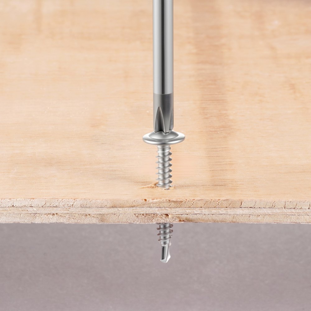 Tornillos para madera autoperforantes VEVOR n.° 8, 3/4 de pulgada de largo, 350 unidades, cabeza de celosía, tornillo autorroscante de metal de accionamiento rápido Phillips, acero inoxidable y rosca completa, punta de destornillador incluida, plateado