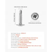 Self Tapping/Drilling Screws 3/4 Inch Stainless Steel Phillips Wafer Head 350pcs