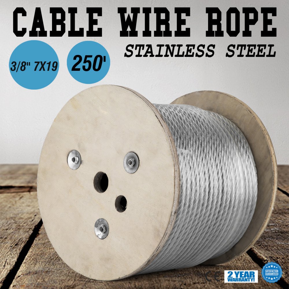 3/8" 7x19 GALVANIZED AIRCRAFT STEEL CABLE WIRE ROPE 250 FEET