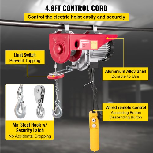 VEVOR Lift Electric Hoist 2000LBS, 110V Electric Hoist, Remote Control Electric Winch Overhead Crane Lift Electric Wire Hoist for Factories, Warehouses and Goods Lifting
