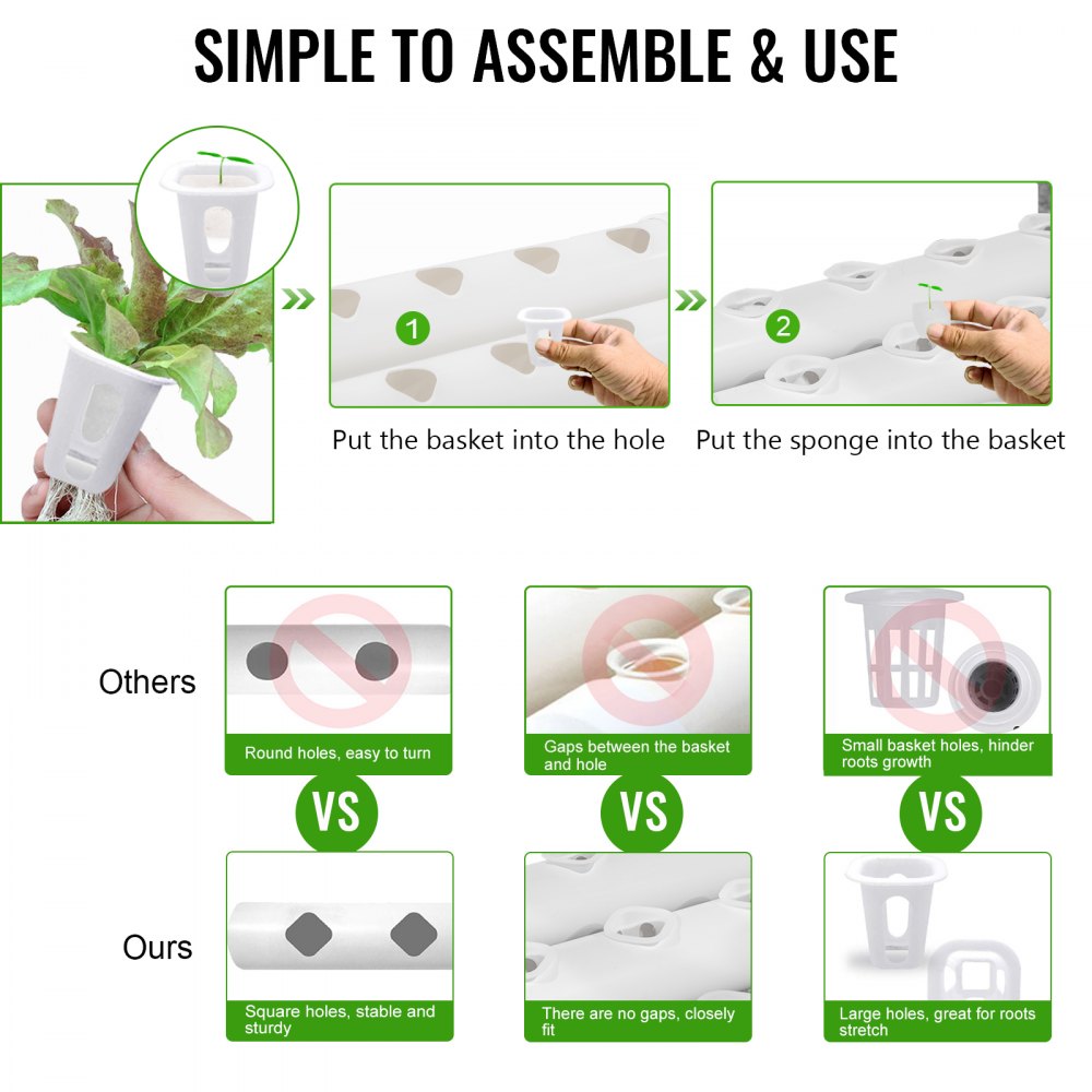 VEVOR Kit de cultivo hidropónico 90 sitios 10 tuberías NFT PVC Tubería hidropónica Hogar Balcón Jardín Kit de cultivo Sistemas de cultivo de plantas hidropónicas sin suelo Kit de cultivo de plantación de vegetales