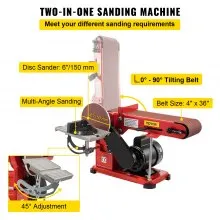 VEVOR Belt Sander 4" x 36", Disc Combo Sander 6",Electric Adjustable Bench Belt Sander 375W,Grinder Bench Sanding Machine With 4 Rubber Foot Pad