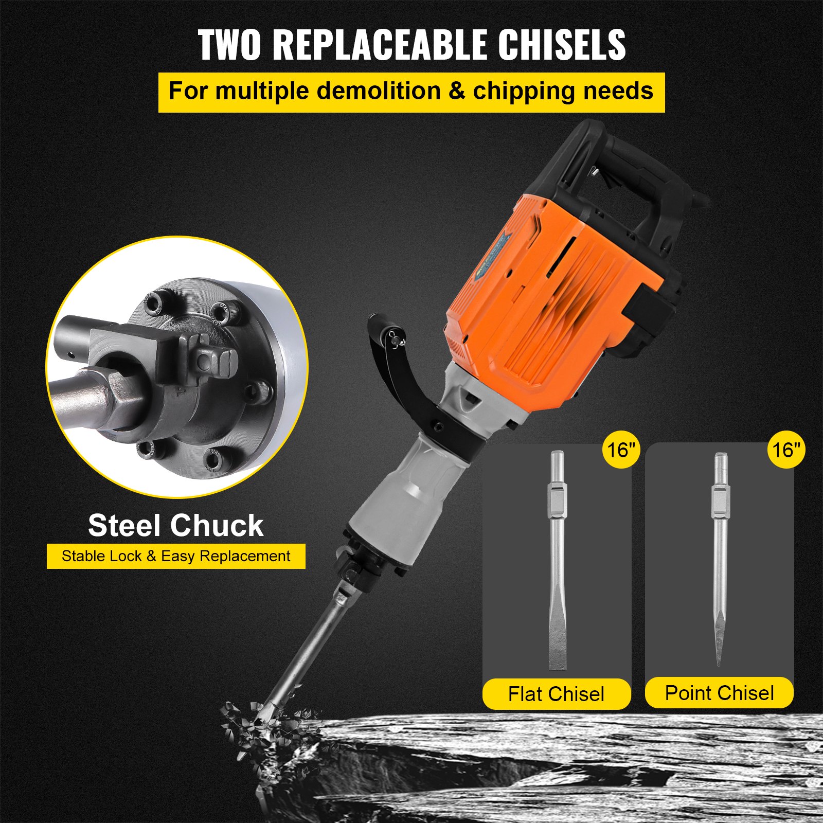 3600W Demolition Jack Hammer Electric Concrete Breaker 2 Chisel