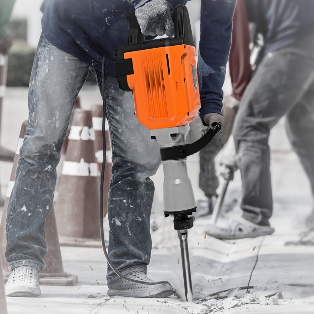 VEVOR 3600W Electric Demolition Hammer Heavy Duty Concrete Breaker 1400 RPM Jack Hammer Demolition Drills with Flat Chisel Bull Point Chisel