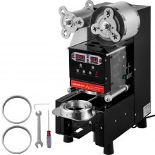 VEVOR Máquina de sellado de tazas Máquina de té de burbujas de 95 mm Automática 500-650 tazas/h Sellador de tazas negro con control digital para sellar vasos de papel PP PET