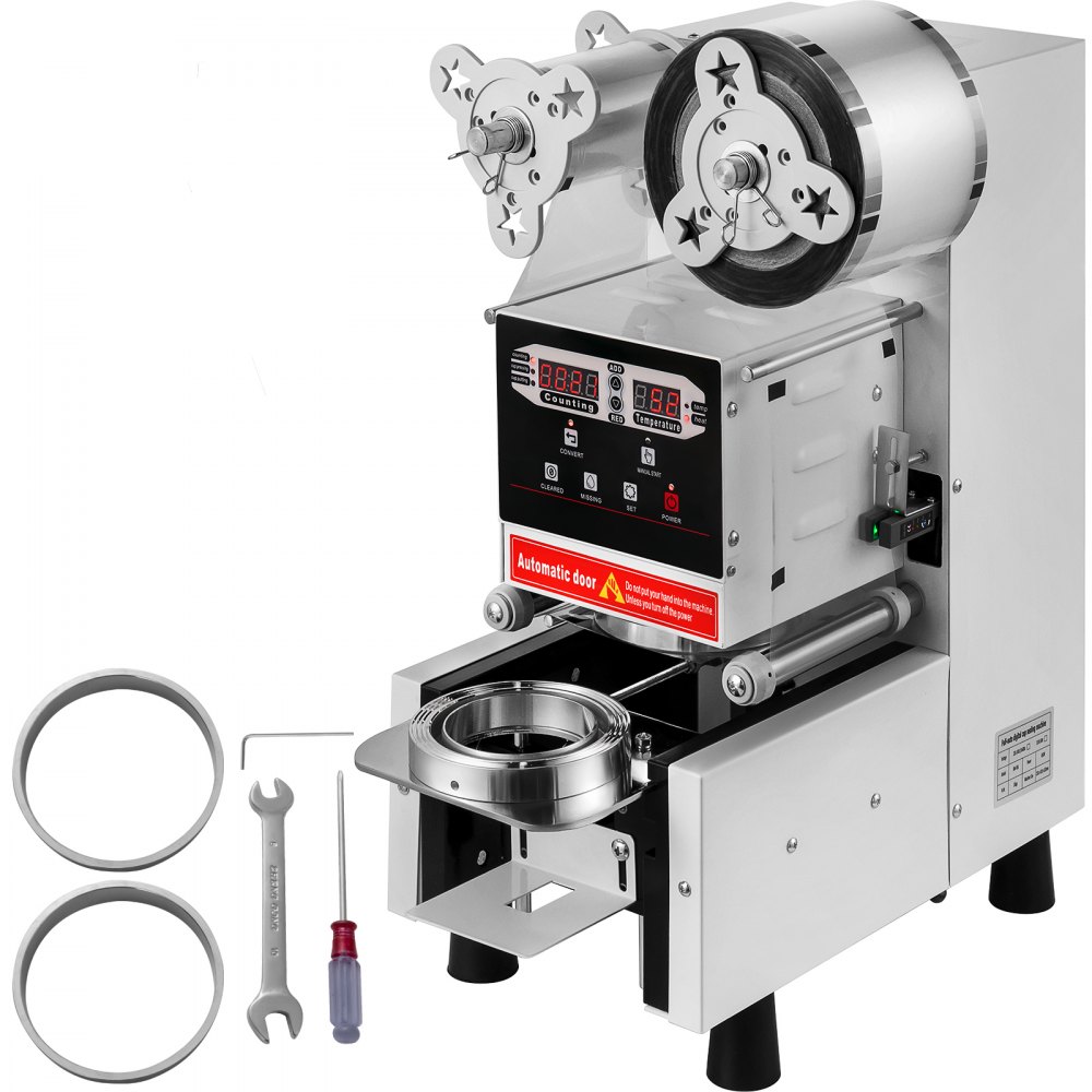 VEVOR White Fully Automatic Cup Sealer Machine 95MM/90MM Electric Cup Sealing Machine 500-650 cups/h With Digital Control LED Panel for Sealing Plastic Cups of PP, PET, and Paper Cups
