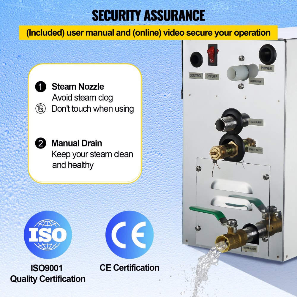 VEVOR Steam Generator 9KW Steam Showers 220V-240V Sauna Steam Generator with Programmable Controller for Home SPA Bathroom Hotel Shower Steam(Controller Not Contain Battery)