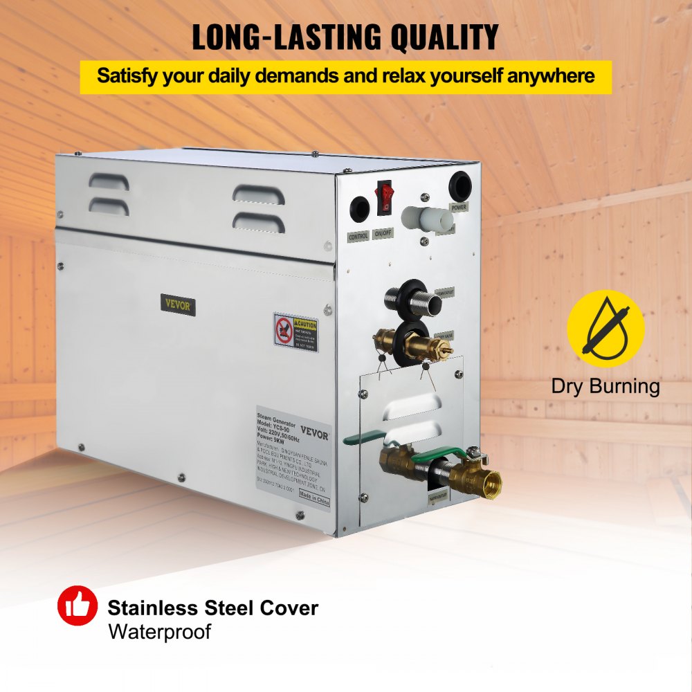 VEVOR Steam Generator 9KW Steam Showers 220V-240V Sauna Steam Generator with Programmable Controller for Home SPA Bathroom Hotel Shower Steam(Controller Not Contain Battery)