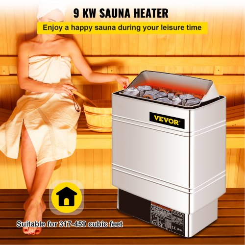 VEVOR Sauna Heater 9KW Dry Steam Bath Sauna Heater Stove 220V-240V with External Controller Electric Sauna Stove for Max.459 Cubic Feet Home Hotel Sauna Room Spa Shower Bath Sauna