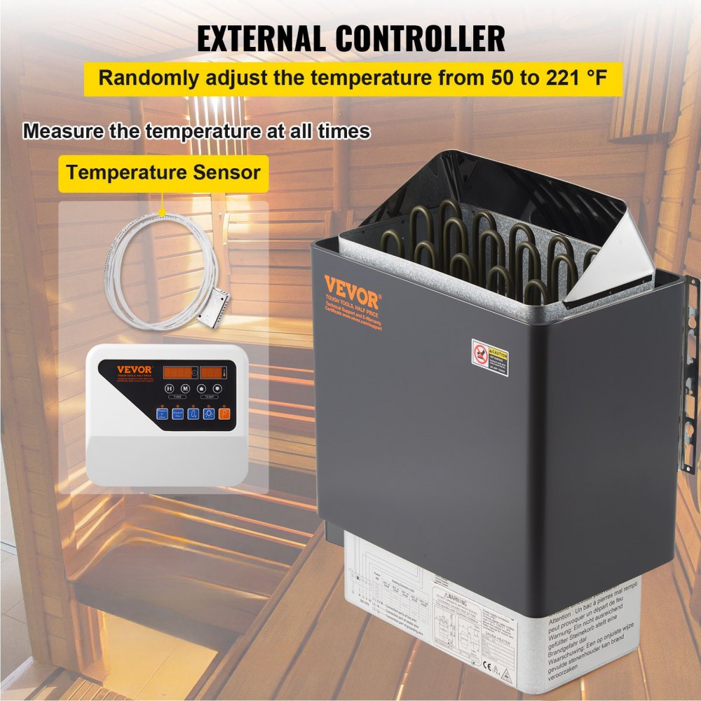 VEVOR 9KW Electric Dry Sauna Heater Stove W/External Controller Stainiless Steel for 9-13m3 Room