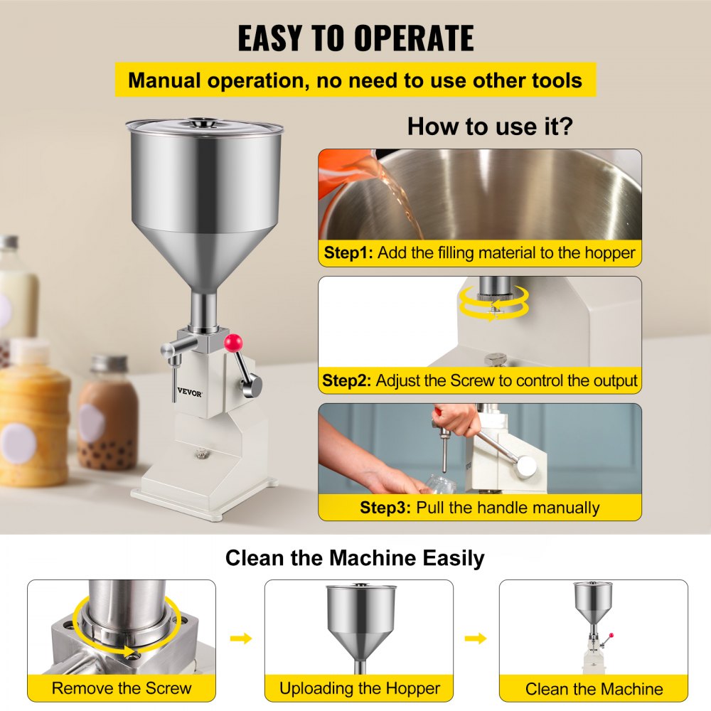 VEVOR A03, Máquina de Llenado de Líquidos Manual de Acero Inoxidable, Llenadora de Botellas 5-50ml para Pasta Crema Cosmética, 281212, blanco