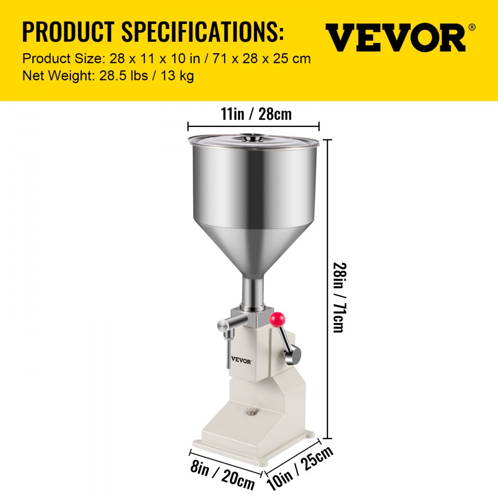 VEVOR A03, Máquina de Llenado de Líquidos Manual de Acero Inoxidable, Llenadora de Botellas 5-50ml para Pasta Crema Cosmética, 281212, blanco