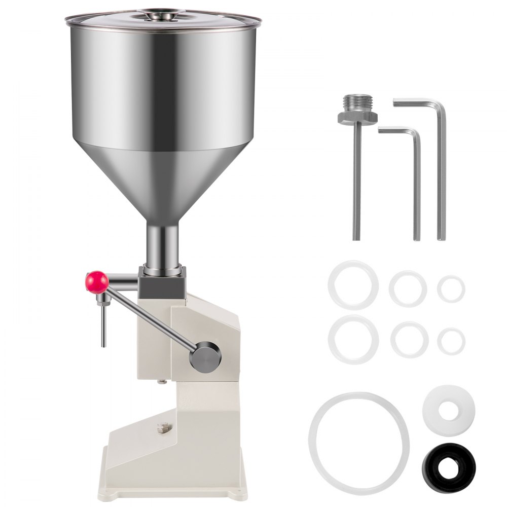 VEVOR A03, Máquina de Llenado de Líquidos Manual de Acero Inoxidable, Llenadora de Botellas 5-50ml para Pasta Crema Cosmética, 281212, blanco