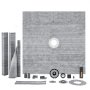 VEVOR shower pan kit with multiple components including membranes, corners, and drain parts.