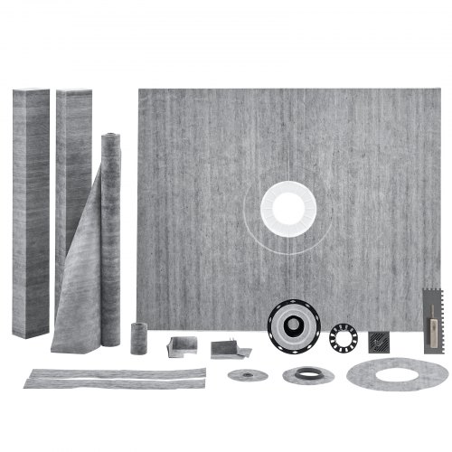 VEVOR Shower Curb Kit, 1219x1524mm Shower Pan Kit with 50.8mm ABS Central Flange, Waterproof Membrane, Stainless Steel Grate and Joint Sealant, Shower Pan Slope Sticks Fit for Bathroom