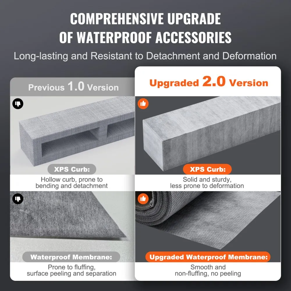 upgrade of VEVOR shower curb kit with solid xps curb and smooth waterproof membrane for durability.