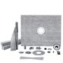 VEVOR shower curb kit with grey panels, rolled material, various fittings, and components.