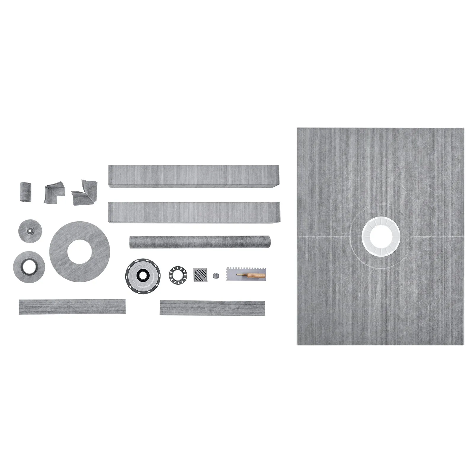 VEVOR shower curb kit with various components arranged on a white background.