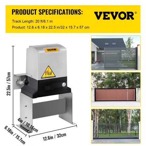 VEVOR Sliding Gate Opener AC1400 3100LBS with 2 Remote Controls, Gate Operator Hardware Kit for Security, Move Speed 43ft Per Min, Electric Rolling Driveway Slide Gate Motor