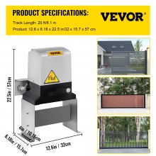 VEVOR Sliding Gate Opener AC1400 3100LBS with 2 Remote Controls, Gate Operator Hardware Kit for Security, Move Speed 40ft Per Min, Electric Rolling Driveway Slide Gate Motor