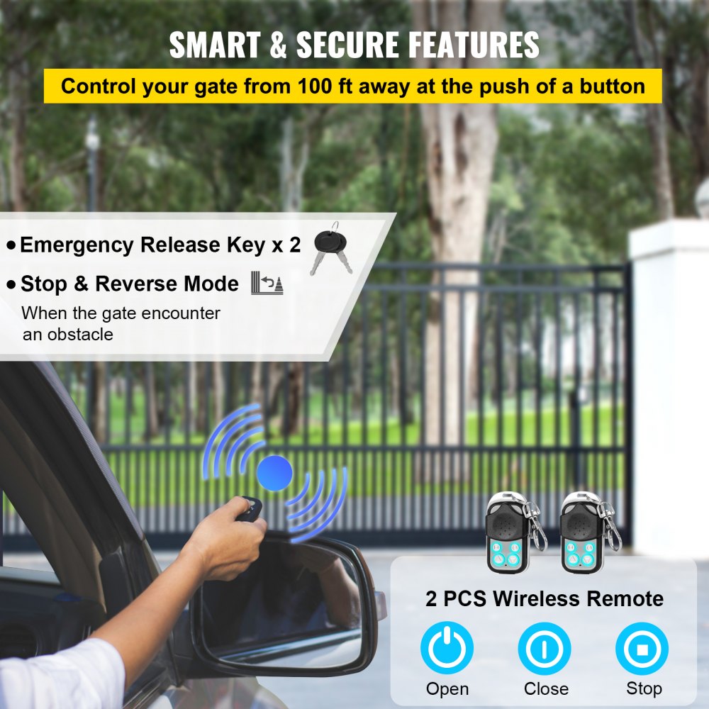 VEVOR Sliding Gate Opener, AC600 1400Lbs with 2 Remote Controls Move Speed 43ft Per Min, Basic Model (1800Lbs)