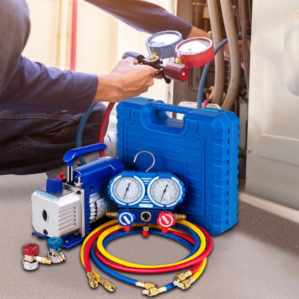 VEVOR AC Vacuum Pump Manifold Gauge Set 3.5 CFM 5PA HVAC Vacuum Pump With Box