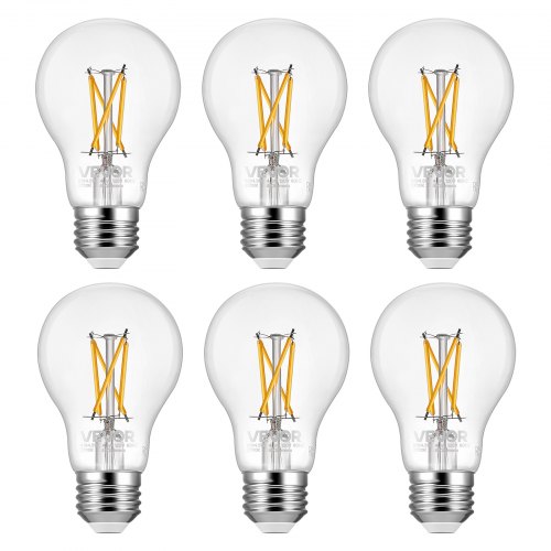 6 Pack Edison Bulbs LED A19 4.5W Dimmable 450 Lumens 2700K E26 Antique