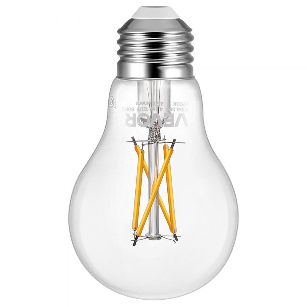 VEVOR 6 Pack Edison Bulbs LED, A19 Vintage Edison Light Bulbs, 4.5W Dimmable 450 Lumens, 2700K Warm White, E26 Base LED Filament Bulb, Antique Glass Style for Home, Bedroom, Office, Farmhouse,CRI80+
