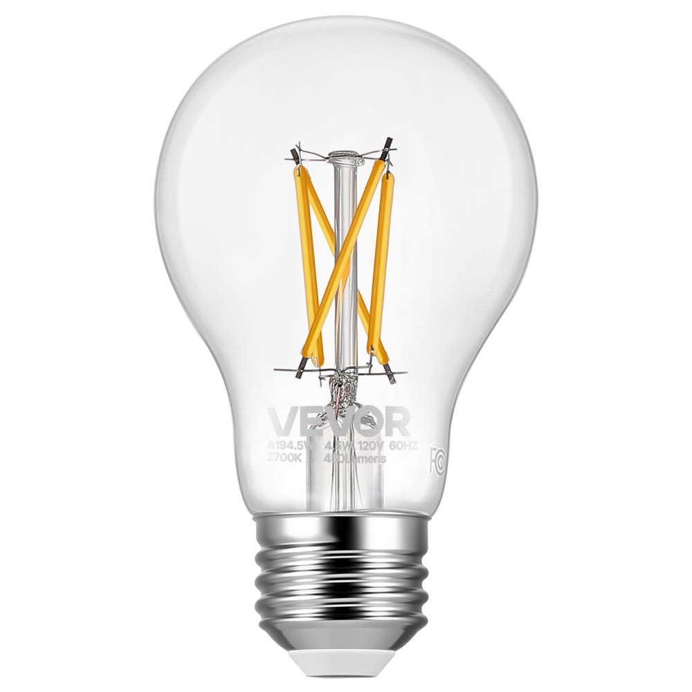 VEVOR 6 Pack Edison Bulbs LED, A19 Vintage Edison Light Bulbs, 4.5W Dimmable 450 Lumens, 2700K Warm White, E26 Base LED Filament Bulb, Antique Glass Style for Home, Bedroom, Office, Farmhouse,CRI80+