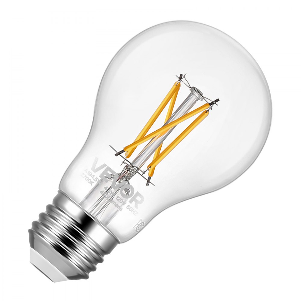 VEVOR 6 Pack Edison Bulbs LED, A19 Vintage Edison Light Bulbs, 4.5W Dimmable 450 Lumens, 2700K Warm White, E26 Base LED Filament Bulb, Antique Glass Style for Home, Bedroom, Office, Farmhouse,CRI80+
