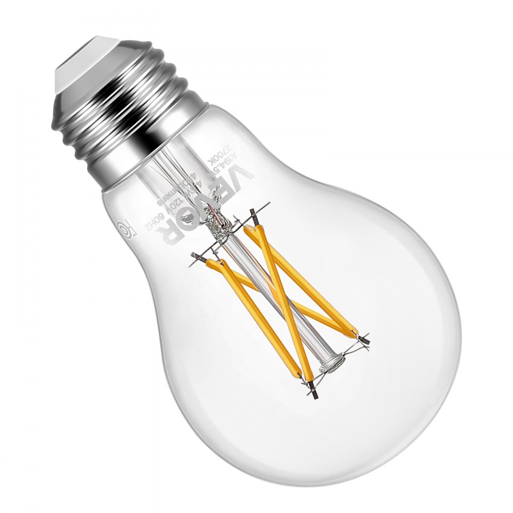 VEVOR 6 Pack Edison Bulbs LED, A19 Vintage Edison Light Bulbs, 4.5W Dimmable 450 Lumens, 2700K Warm White, E26 Base LED Filament Bulb, Antique Glass Style for Home, Bedroom, Office, Farmhouse,CRI80+