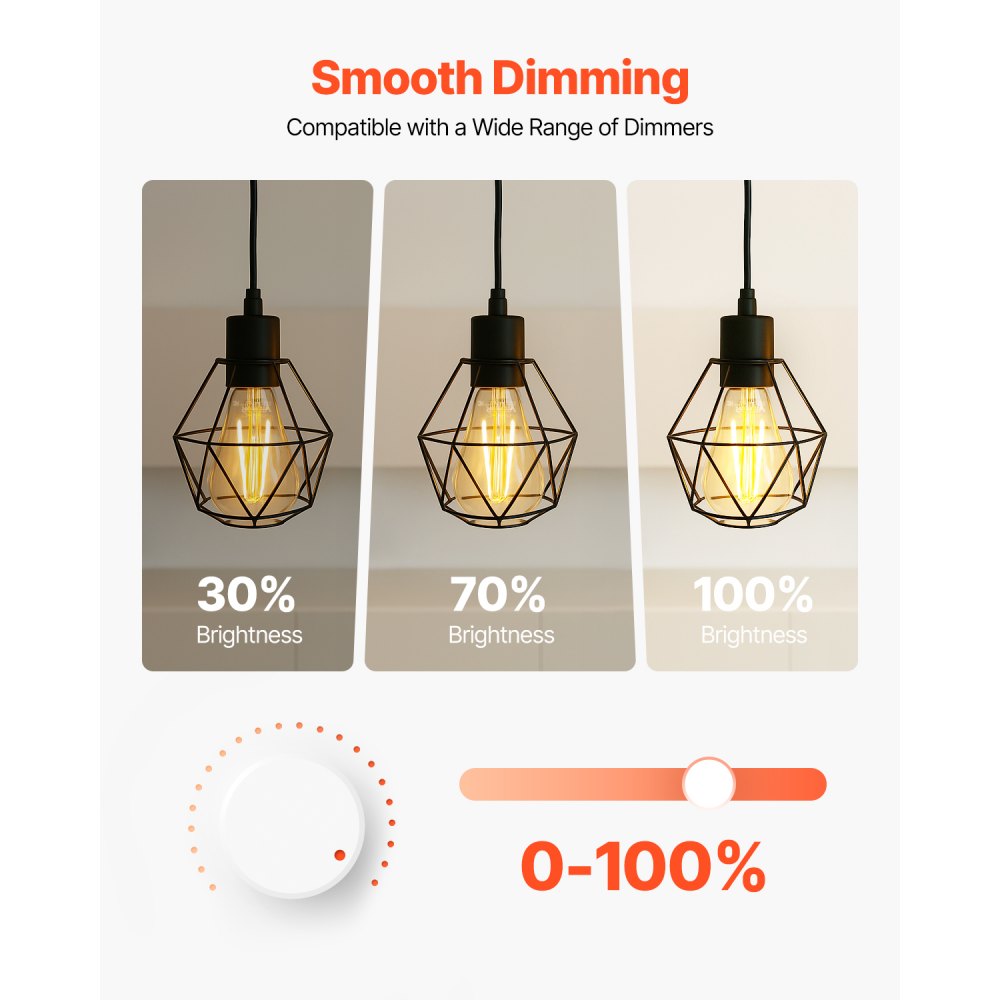 VEVOR 6 Pack Edison Bulbs LED, ST19 Vintage Edison Light Bulbs, 7W Dimmable 800 Lumens, 2700K Warm White, E26 Base LED Filament Bulb, Antique Glass Style for Home, Bedroom, Office, Farmhouse