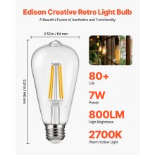 6 Pack Edison Bulbs LED ST19 7W Dimmable 800 Lumens 2700K E26 Antique