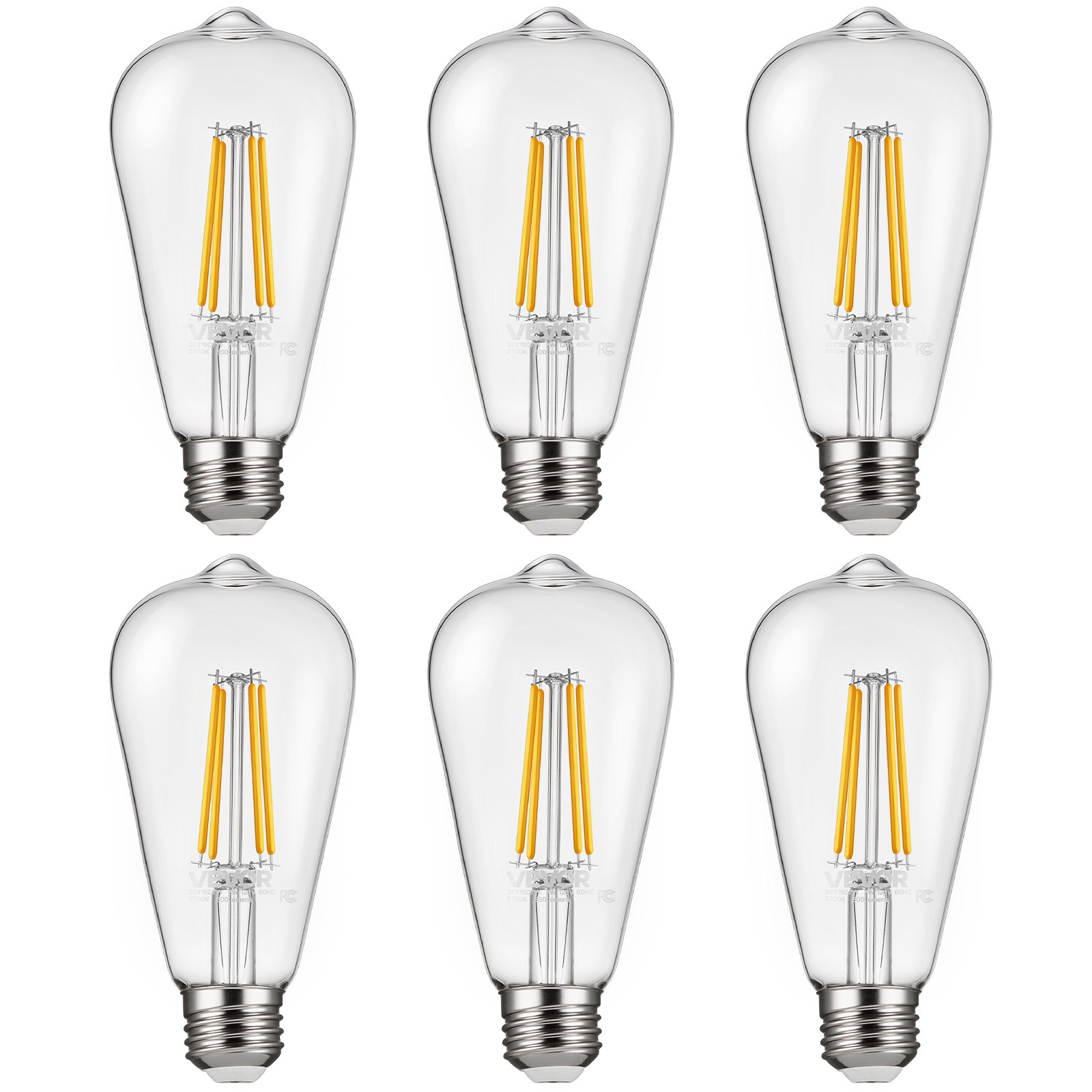 VEVOR 6 Pack Edison Bulbs LED, ST19 Vintage Edison Light Bulbs, 7W Dimmable 800 Lumens, 2700K Warm White, E26 Base LED Filament Bulb, Antique Glass Style for Home, Bedroom, Office, Farmhouse