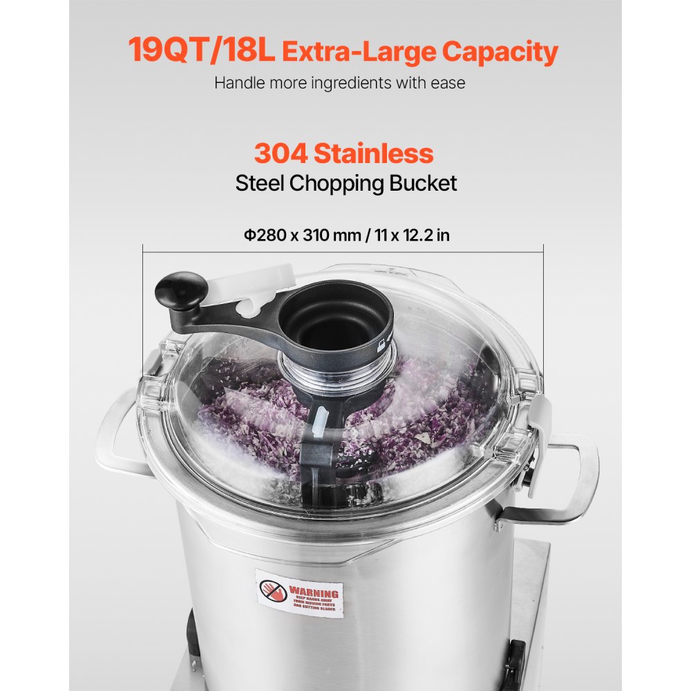 VEVOR Food Processor & Vegetable Chopper, 18L Food-Grade Stainless Steel Food Processor Chopper with S-Curve Blade and Scraper, Ideal for Chopping Vegetables, Fruit, Grains, Nuts