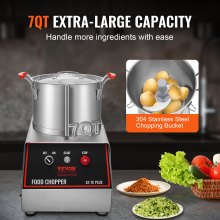 VEVOR Food Processor & Vegetable Chopper, 7 Quart Bowl, 750W Food-Grade Stainless Steel Food Processor Chopper with 2 Extra S-Curve Blades, Multifunctional for Chopping Vegetables, Meat, Grains, Nuts