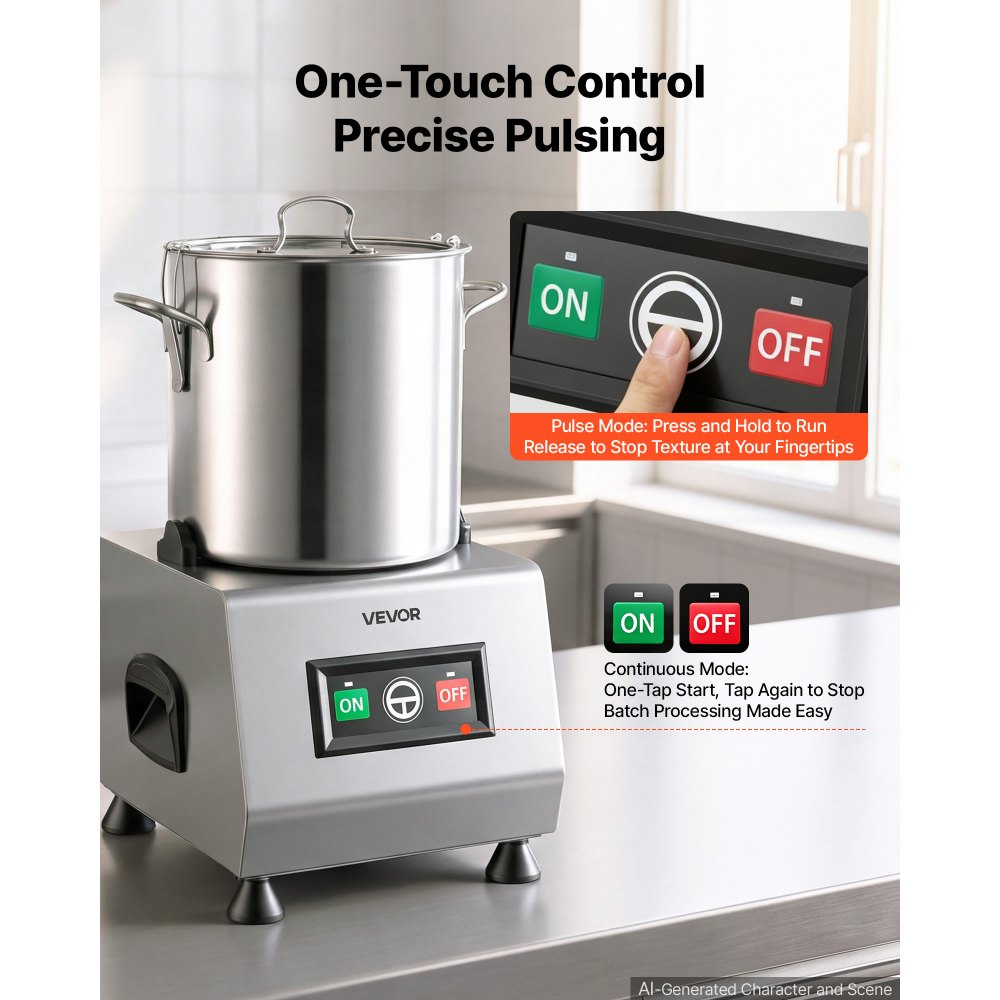 VEVOR Food Processor 12 L Commercial Electric Vegetable Chopper Cutter 1500W, for Chopping Vegetables Fruit Grains Nuts Cheese, Food-Grade Stainless Steel Bowl, with S-Shaped Blade, Pure Copper Motor