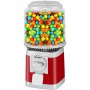 VEVOR gumball machine filled with colorful candies in a red and chrome dispenser.