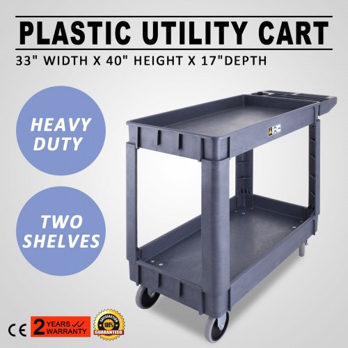 PUC174033-2 Carro utilitario de plástico resistente 2 estantes 33" de ancho