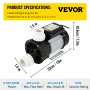 VEVOR Spa Pump Hot Tub Pump 0.7 HP 550W Single Speed Water Circulation Pump 220V