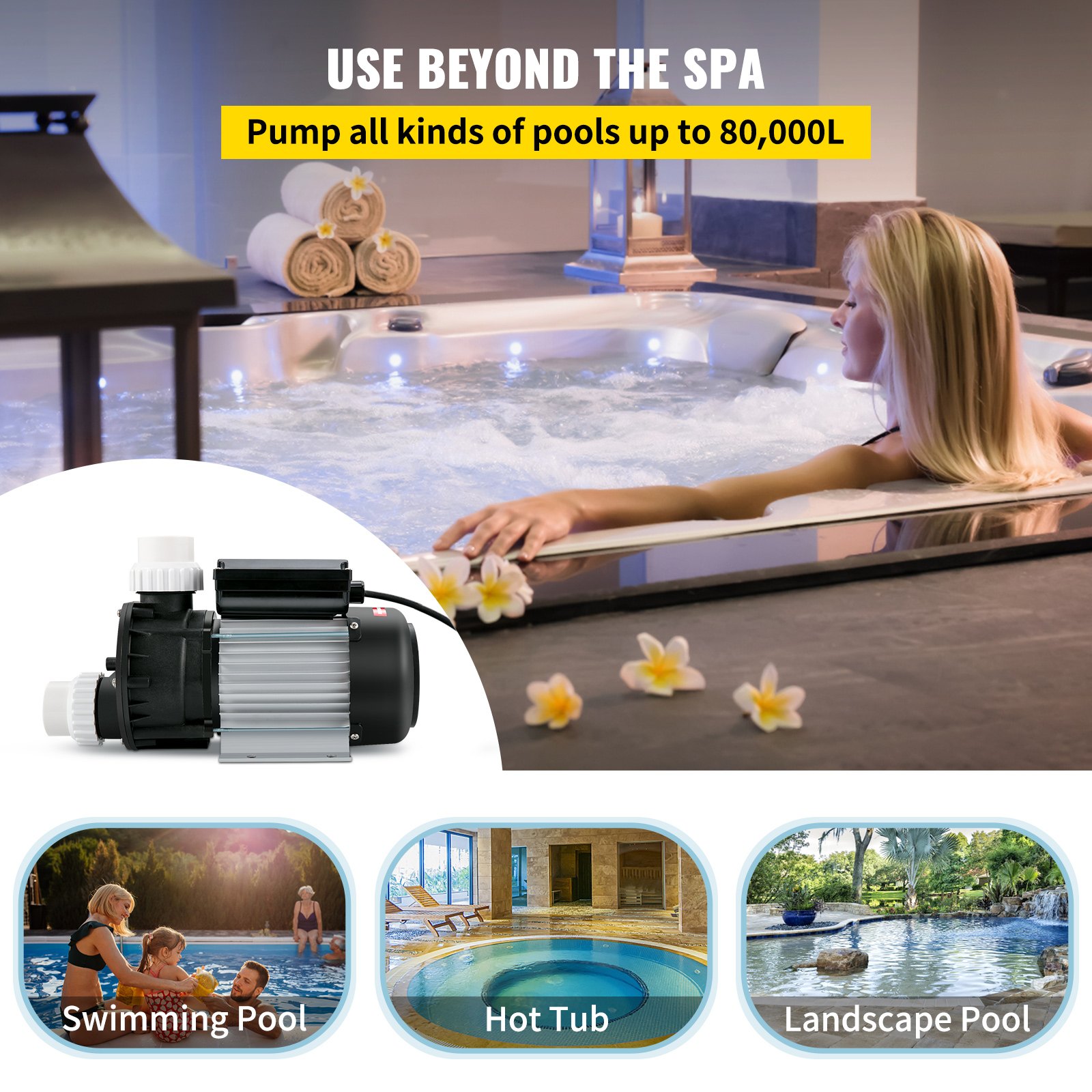 VEVOR Spa Pump Hot Tub Pump 0.7 HP 550W Single Speed Water Circulation Pump 220V