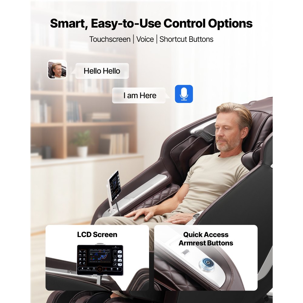 VEVOR Massage Chair,  4D Full Body Zero Gravity Recliner with SL Track, Yoga Stretch, AI Voice Control, Heat, Foot Roller, Retractable Pedal, 36 Airbags, LCD, Armrest Controls, Rolling Base