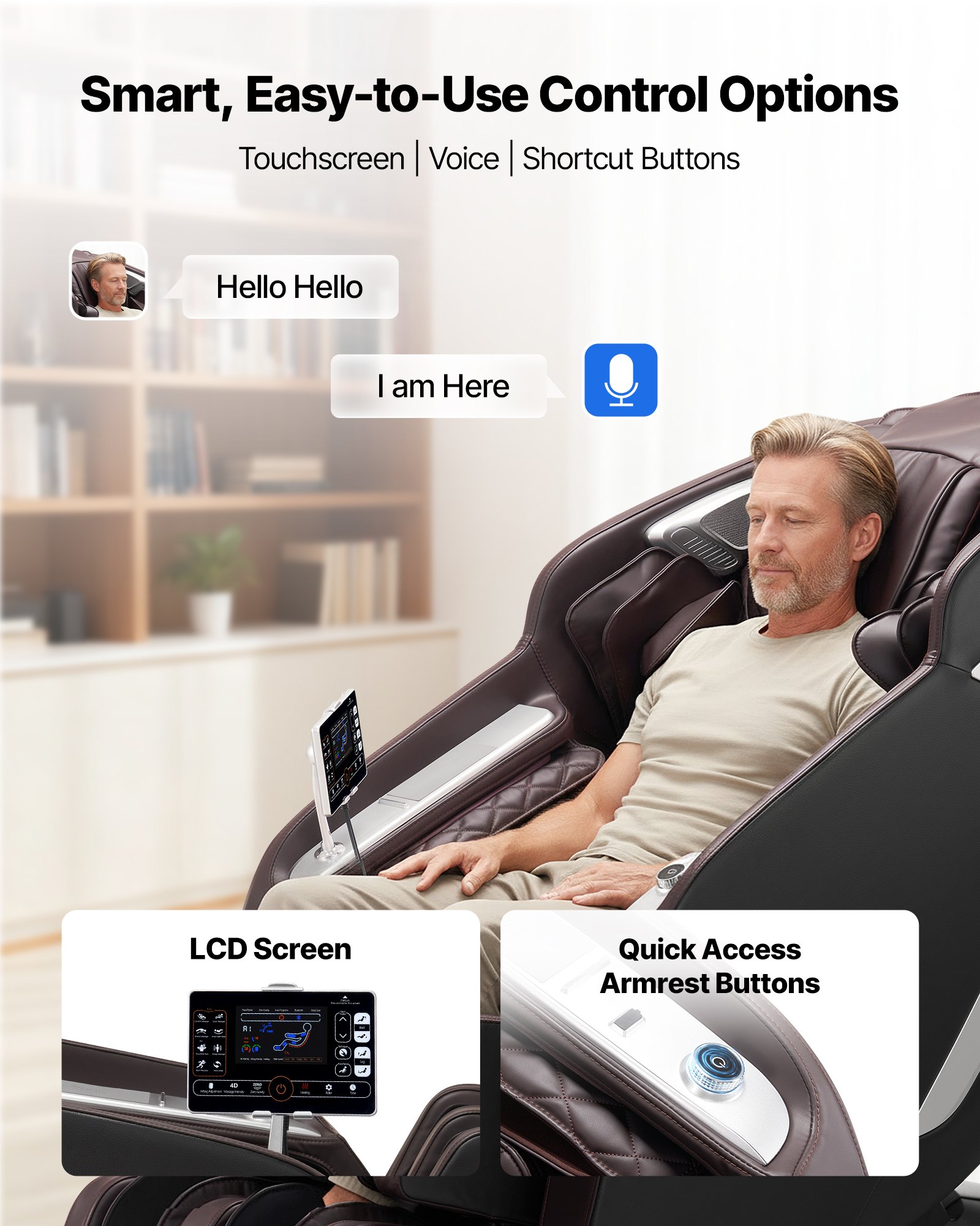 VEVOR Massage Chair,  4D Full Body Zero Gravity Recliner with SL Track, Yoga Stretch, AI Voice Control, Heat, Foot Roller, Retractable Pedal, 36 Airbags, LCD, Armrest Controls, Rolling Base